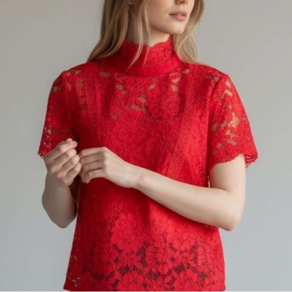 Laundry By Shelli Segal Floral Lace Top In Red Color